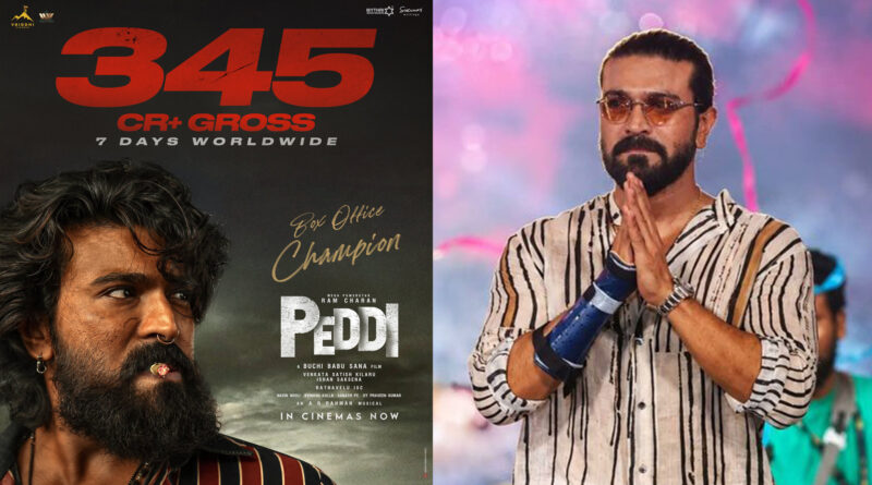 Ram Charan Peddi movie 1 week 7 days total worldwide gross box office collection 345 crores poster